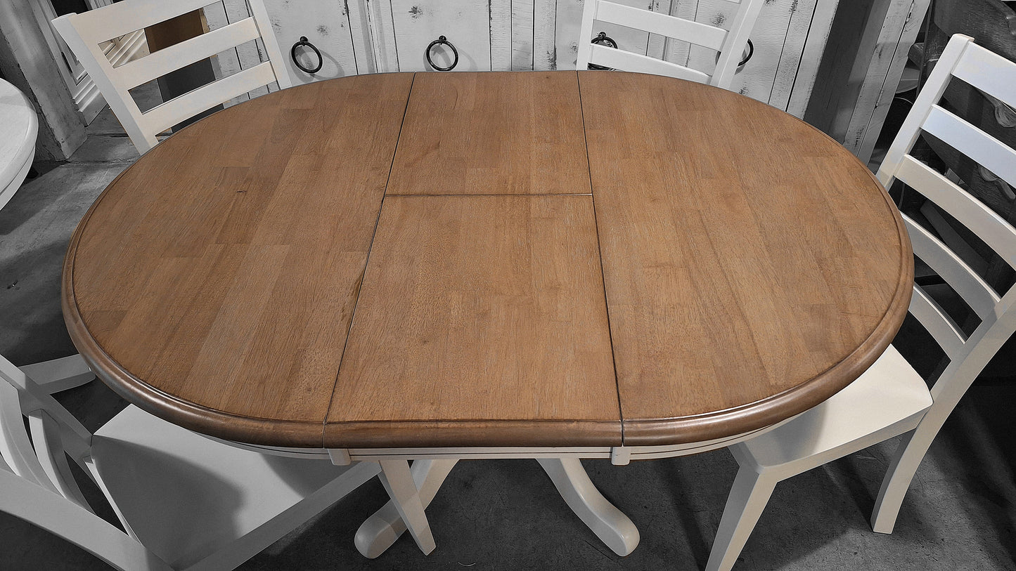 Coastal 5 Piece Round Dining Set with Leaf, solid wood
