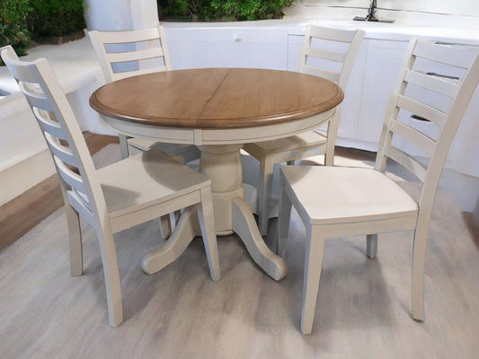 Coastal 5 Piece Round Dining Set with Leaf, solid wood