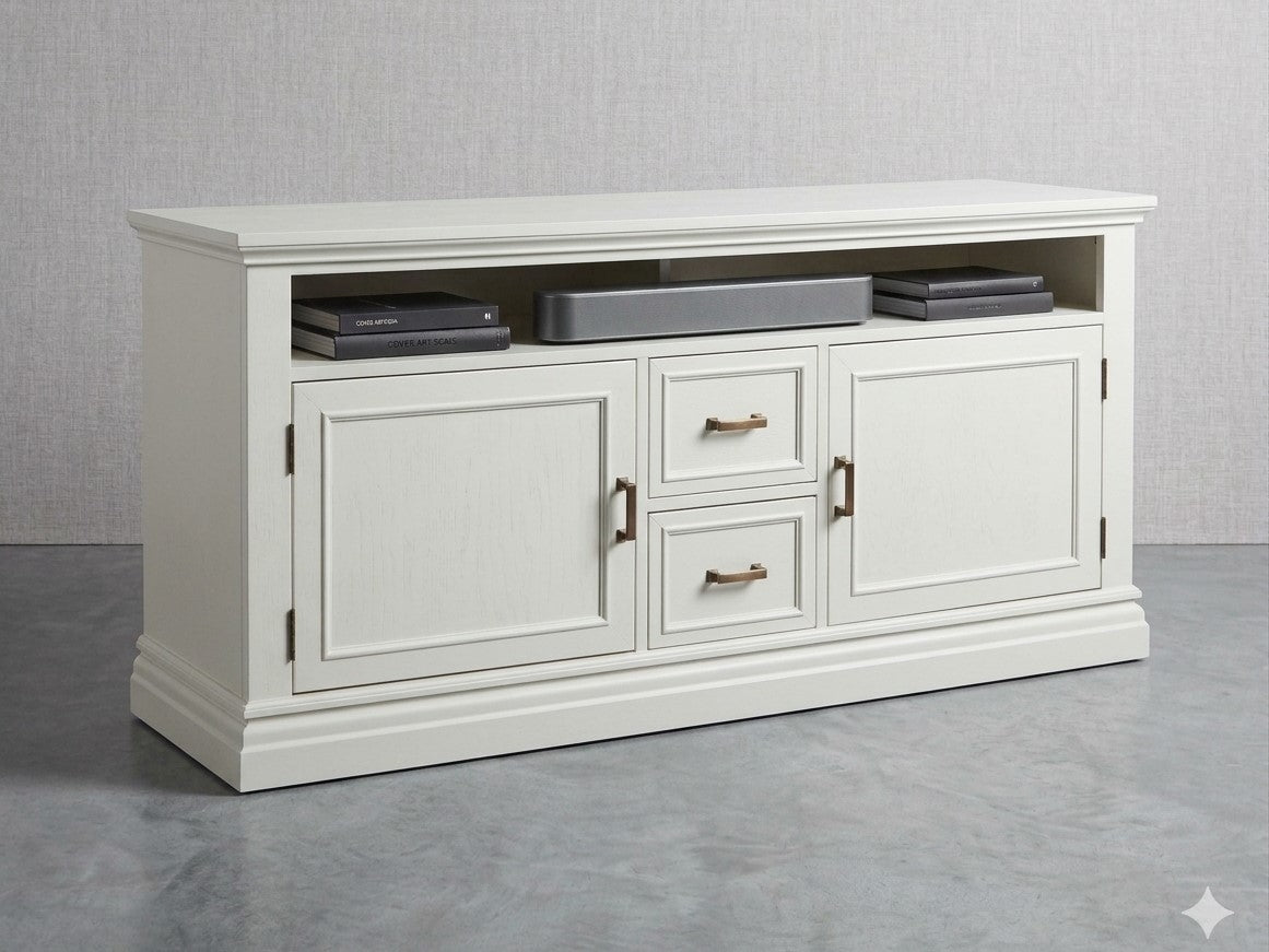 Custom Alabaster White Credenza & Media Console – Modern Coastal Sideboard