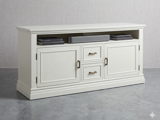 Custom Alabaster White Credenza & Media Console – Modern Coastal Sideboard