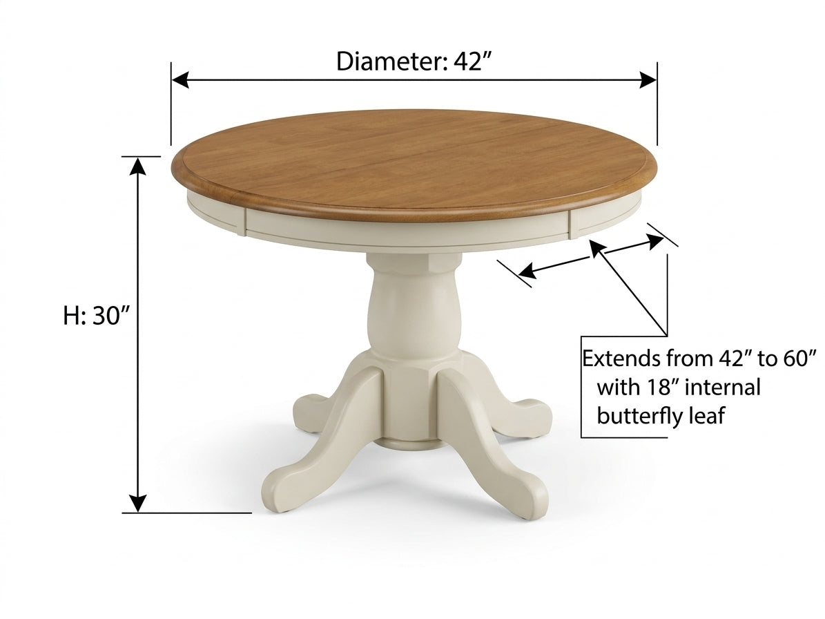 Coastal 5 Piece Round Dining Set with Leaf, solid wood