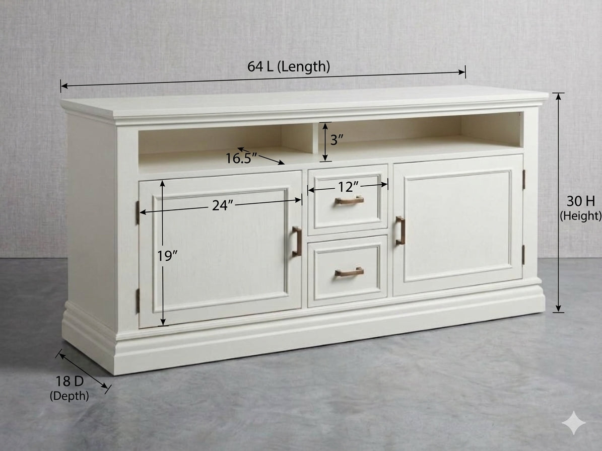 Custom Alabaster White Credenza & Media Console – Modern Coastal Sideboard